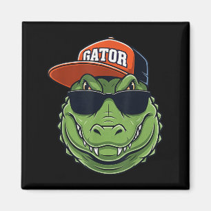 Cool Crocodile Animal Gator Graphic With Cap And S Magnet