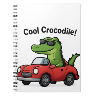 Cool Crocodile Cartoon in Sunglasses Driving a Car Notebook