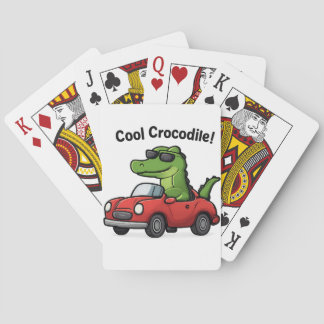 Cool Crocodile Cartoon in Sunglasses Driving a Car Playing Cards