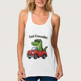 Cool Crocodile Cartoon in Sunglasses Driving a Car Singlet
