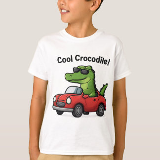Cool Crocodile Cartoon in Sunglasses Driving a Car T-Shirt