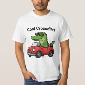 Cool Crocodile Cartoon in Sunglasses Driving a Car T-Shirt
