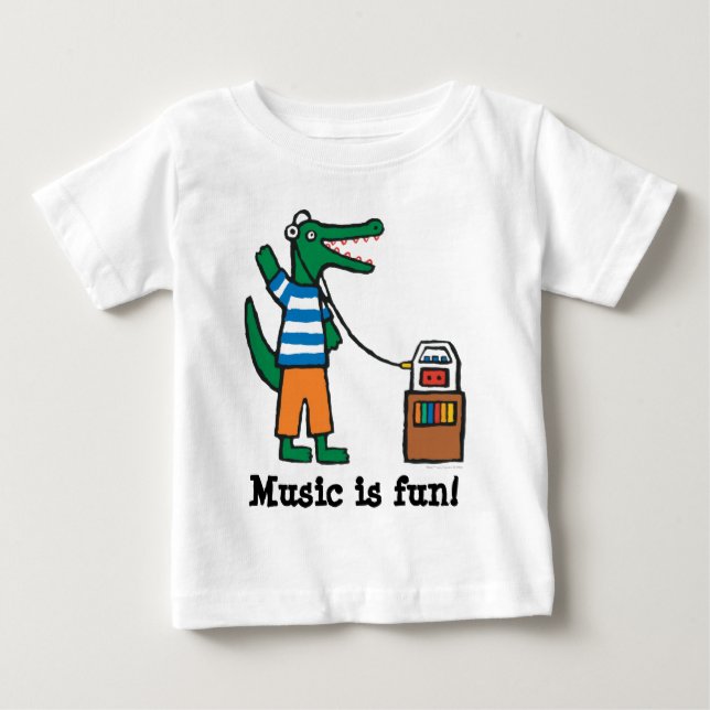 Cool Crocodile Listens to Music Baby T-Shirt (Front)