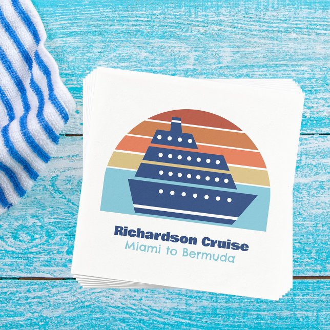 Cool Cruise Ship Family Trip Sunset Personalised Napkin (Creator Uploaded)