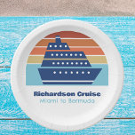 Cool Cruise Ship Sunset Personalised Beach Party Paper Plate<br><div class="desc">Cool custom cruise ship paper plates for your family reunion or spring break trip to Bermuda,  The Bahamas,  or The Caribbean. Customise this cute party decor with your family name or cruise liner and destination or year.</div>