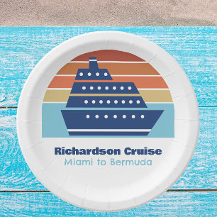 Cool Cruise Ship Sunset Personalised Beach Party Paper Plate