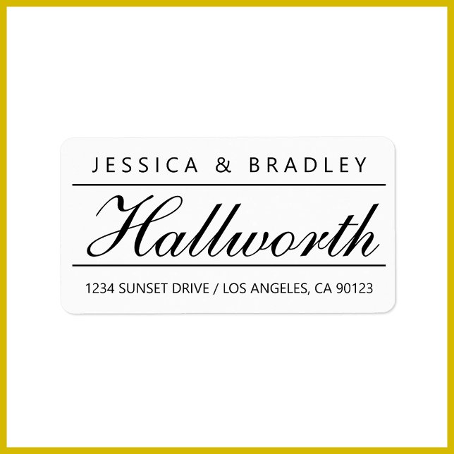Cool Cursive Surname Script B&W Return Address Label (Creator Uploaded)