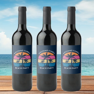 Cool Custom Beach Party Blue Palm Trees Wine Label