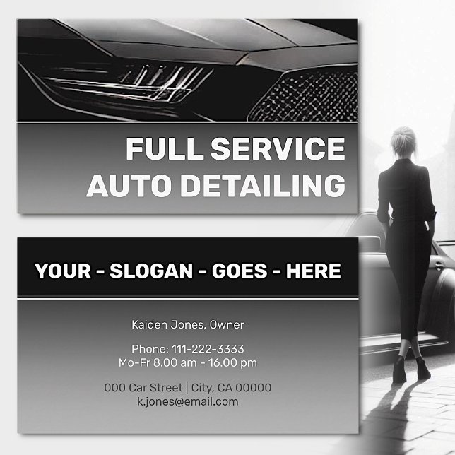 Cool Custom Black Grey Silver Chrome Car Service Business Card (Creator Uploaded)