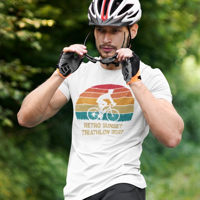 Cool Custom Cyclist Sunset Retro Triathlon T-Shirt (Creator Uploaded)