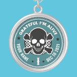 Cool Custom NA Recovery Skull Medallion Keytag  Ke Silver Plated Necklace<br><div class="desc">Our Addiction Recovery Medallion Keychains are a perfect way to recognise a Sobriety Birthday or Recovery Anniversary because they offer something that mass produced medallion keychains just can't... the option to personalise! Make them feel unique and appreciated by giving personalised. Add any name, recovery date and length of sobriety! Designed...</div>
