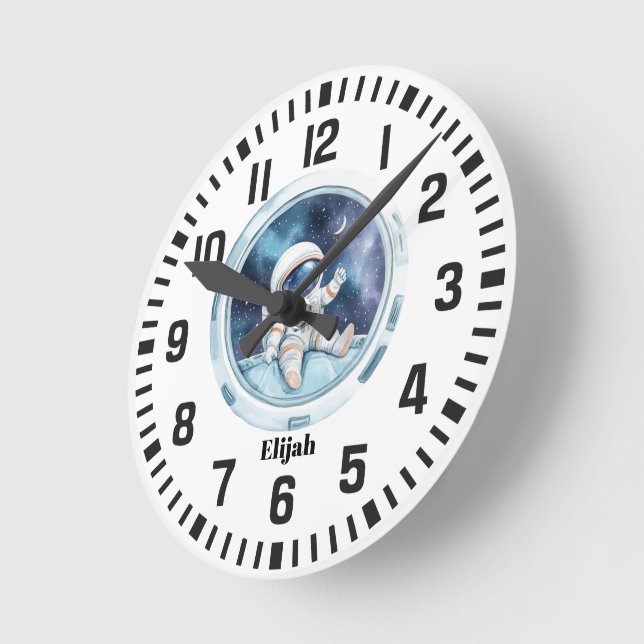 Cool Custom Name Astronaut in Space Round Clock (Angle)