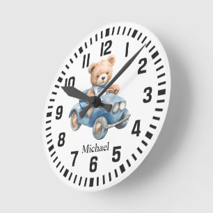 Cool Custom Name Car Pilot Bear Round Clock