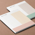 Cool Custom Name Modern Beige Sand Peach Lined  Notepad<br><div class="desc">This cool, modern, custom name colorblock notepad, features a lined, tri colour background in white, rust and beige. There is date space and custom name customisation option. Each of the colorblocks help prioritise and organise notes. The bottom peachy orange area can be used for reminders. Fresh, modern colours help to...</div>
