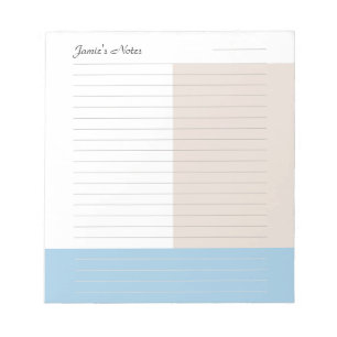 Cool Custom Name Modern Blue Beige Lined  Notepad