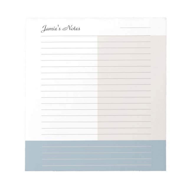 Cool Custom Name Modern Taupe Dusty Blue Lined  Notepad (Front)