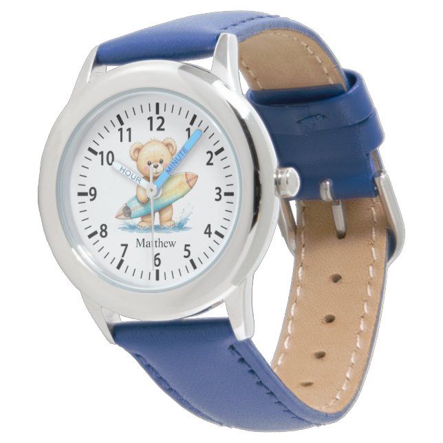 Cool Custom Name Surfer Bear Watch (Angled)