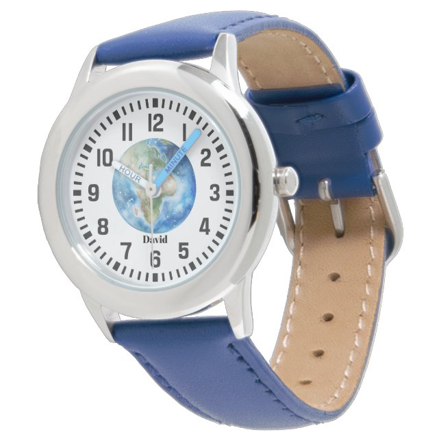Cool Custom Name Watercolor Earth Planet Watch (Angled)