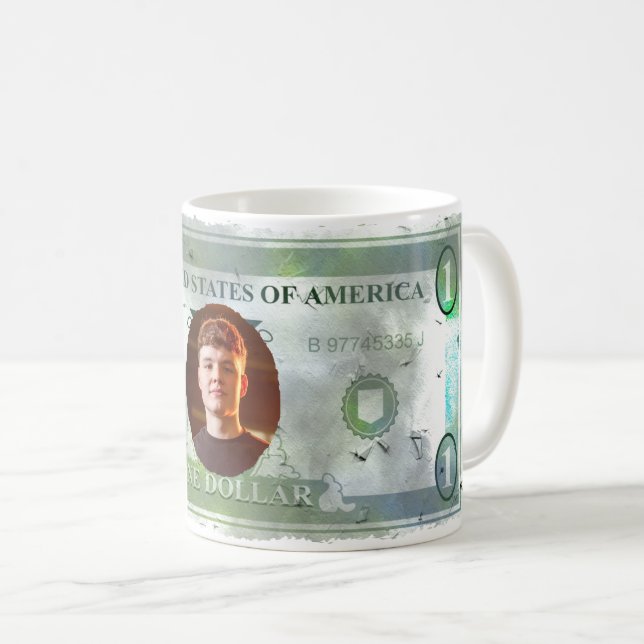 COOL! Custom Photo Mug — Fake Dollar Bill Design💵 (Front Right)