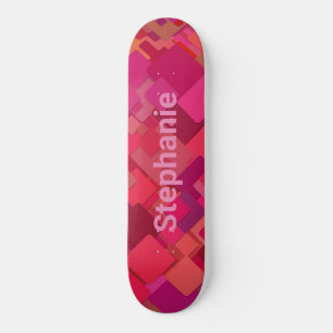 Cool Custom Red Pink Squares Skateboard