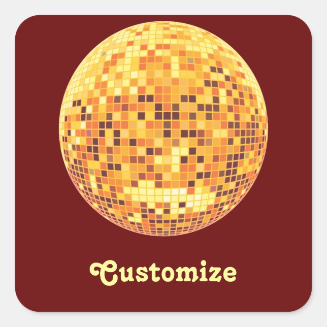 Cool Custom Retro Golden Disco Ball Designs Square Sticker (Front)