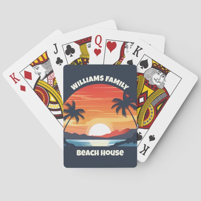 Cool Custom Sunrise Palm Trees Beach Party Blue Playing Cards (Back)