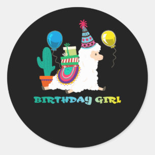 Cool Cute Alpaca Llama Cactus Girls Birthday Classic Round Sticker