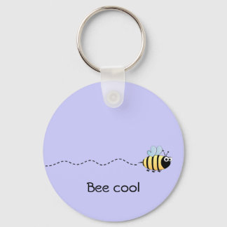 Cool cute bee cartoon pun purple key ring