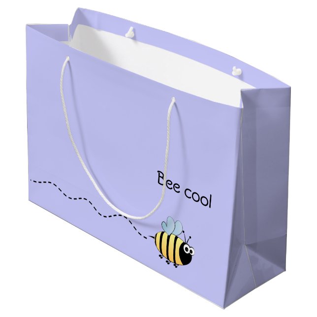 Cool cute bee cartoon pun purple large gift bag (Back Angled)