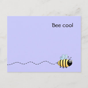 Cool cute bee cartoon purple postcard