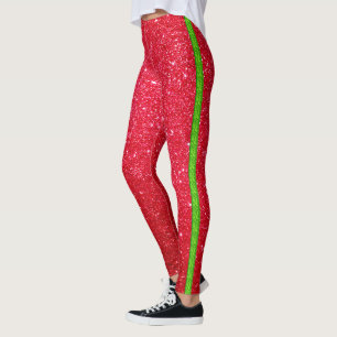 cool cute bright red green glitter stripe leggings
