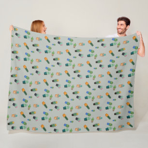 Cool Cute Cactus Greenery Flower Pattern Fleece Blanket
