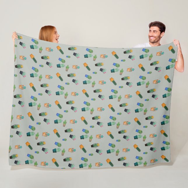 Cool Cute Cactus Greenery Flower Pattern Fleece Blanket (In Situ)