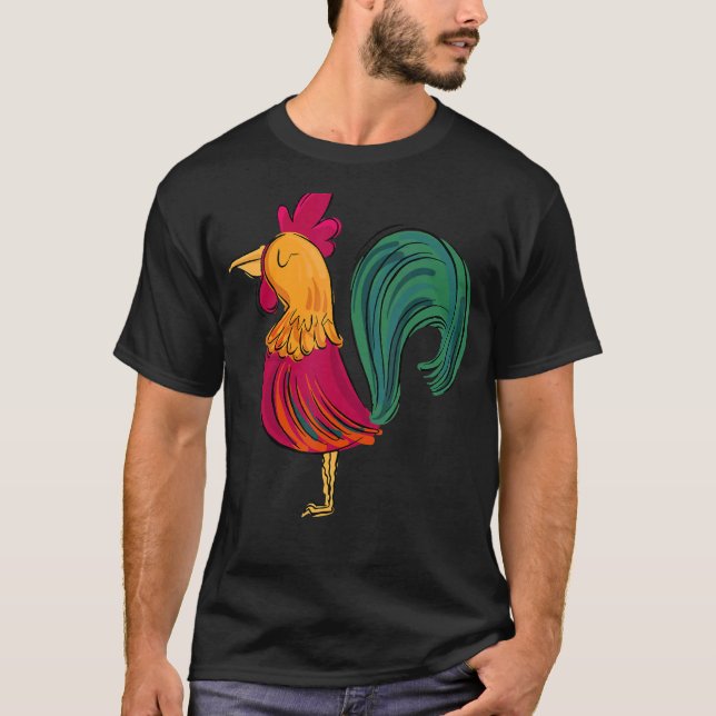 Cool Cute Colourful Rooster Illustration Graphic D T-Shirt (Front)