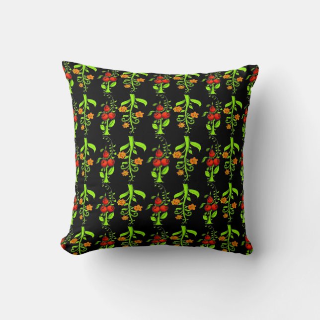 Cool Cute Colourful Russian Pattern Black Khokhlom Cushion (Front)