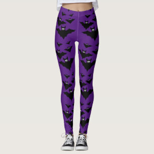 Cool cute Flying bats Halloween Black and purple Leggings