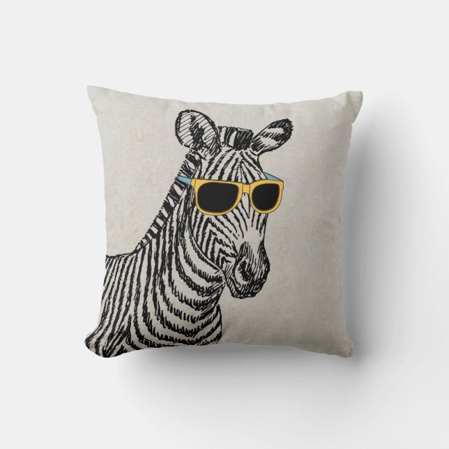 Cool cute funny zebra sketch with trendy glasses cushion (Front)