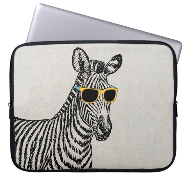 Cool cute funny zebra sketch with trendy glasses laptop sleeve (Front)