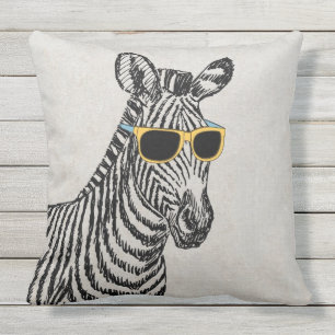 Cool cute funny zebra sketch with trendy glasses outdoor cushion