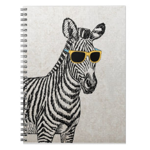 Cool cute funny zebra sketch with trendy glasses spiral notebook