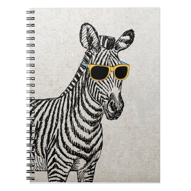 Cool cute funny zebra sketch with  trendy glasses spiral notebook (Front)
