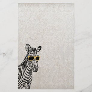 Cool cute funny zebra sketch with trendy glasses stationery