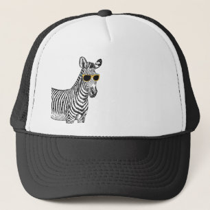 Cool cute funny zebra sketch with  trendy glasses trucker hat