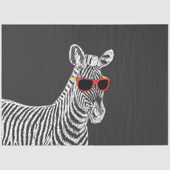 Cool cute funny zebra white sketch with glasses tissue paper (Front)