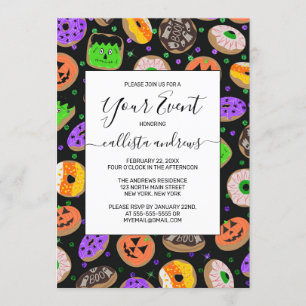 Cool Cute Glitter Confetti Doughnuts Halloween Invitation