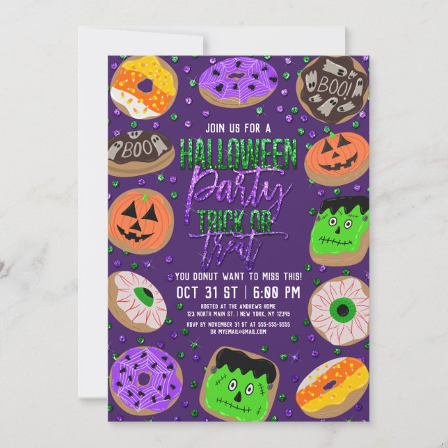 Cool Cute Glitter Confetti Doughnuts Halloween Par Invitation (Front)