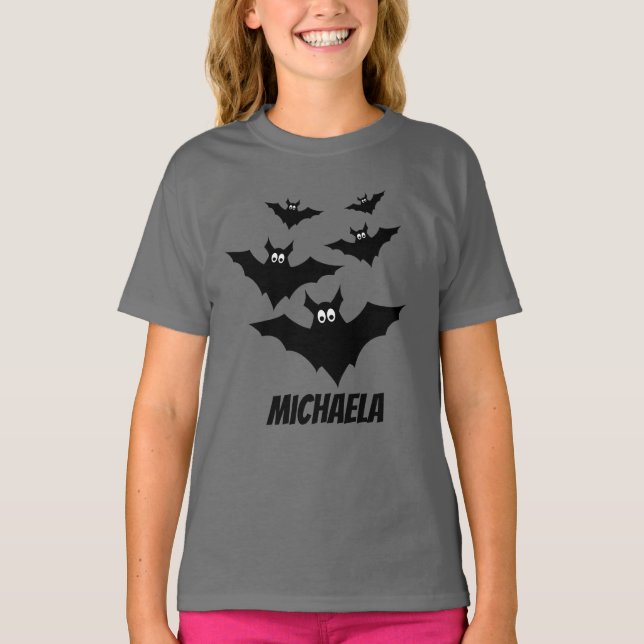 Cool cute Halloween bats Your name Personalise T-Shirt (Front)