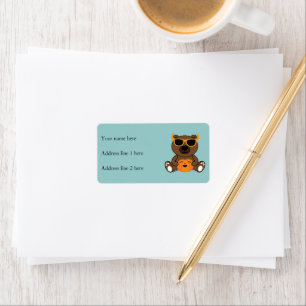 Cool cute Halloween bear sunglasses and pumpkin Label