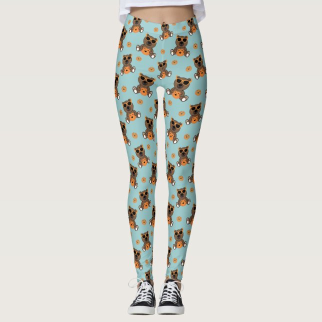 Cool cute Halloween bear sunglasses and pumpkin Leggings (Front)