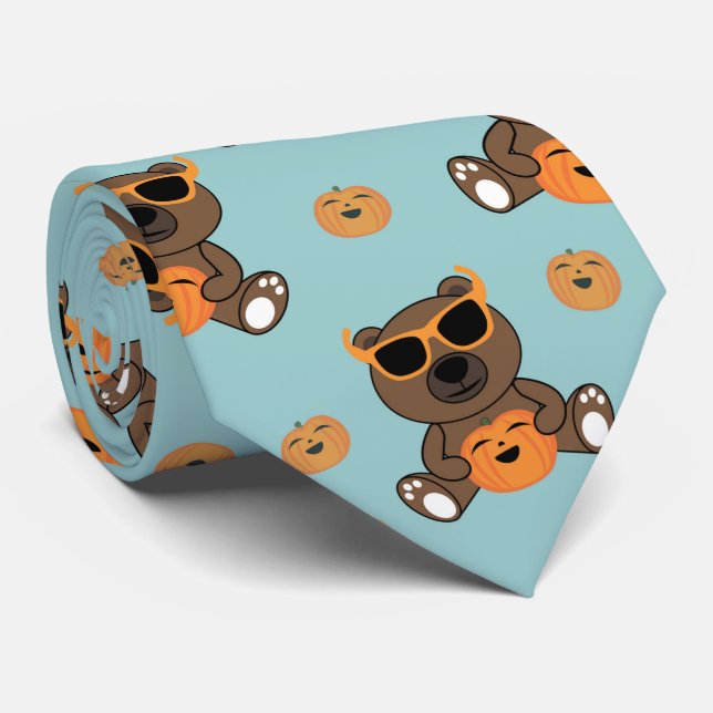Cool cute Halloween bear sunglasses and pumpkin Tie (Rolled)